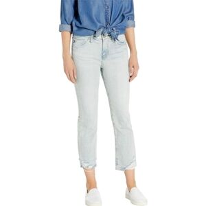 Adriano Goldschmiede The Jodi Crop High Rise Slim Flare Distressed Hem Jeans W32